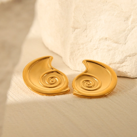 Spiral Conch Shell Stud Earrings 18K Gold Plated Stainless Steel Nautilus Shape Fashion High End Minimalist For Women