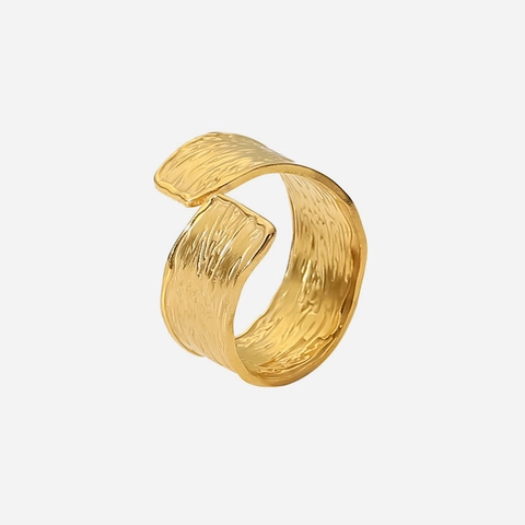 Anillo Abierto de Acero Inoxidable Martillado Minimalista Chapado en Oro de 18K Ajustable Textura Arrugada Joyería Mujer