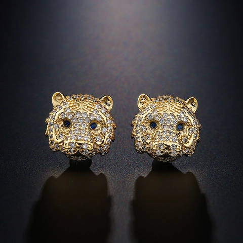 Tigerkopf Ohrstecker Kupfer 18K Vergoldet Mikroverlegte Weiße Zirkonia Blaue Augen Tier Schmuck Für Frauen Luxus