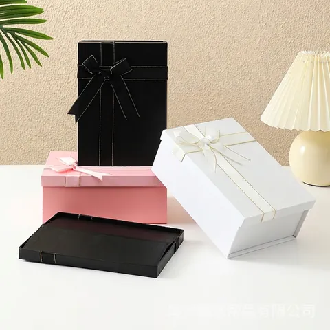 Elegant Collapsible Gift Box Cardboard Ribbon Bow Gold Edge Matte Finishing For Birthday Wedding Holiday Party Favors
