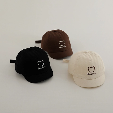 Casquette De Baseball Bébé Coton Brodé Ours Bord Court Chapeau Soleil Extérieur Pour Tout-Petits Ajustable
