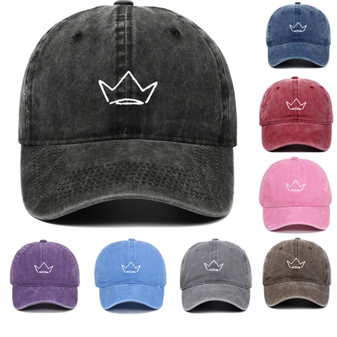 Gorra De Béisbol Algodón Lavado Bordado De Corona Ajustable Vintage Desgastado Retro Sombrero Casual Unisex