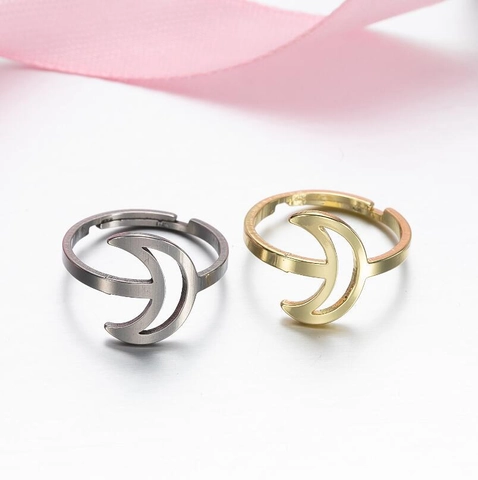 Anello Aperto in Acciaio Inossidabile con Stella e Luna per Donna Anello Regolabile di Moda Gioielli Galvanizzati Regalo