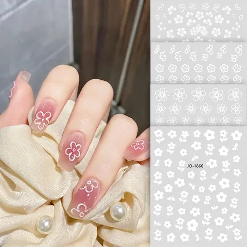 White Flower Nail Art Stickers Embossed Ice Flower Decals Waterproof Ultra-thin Self-adhesive For DIY Manicure