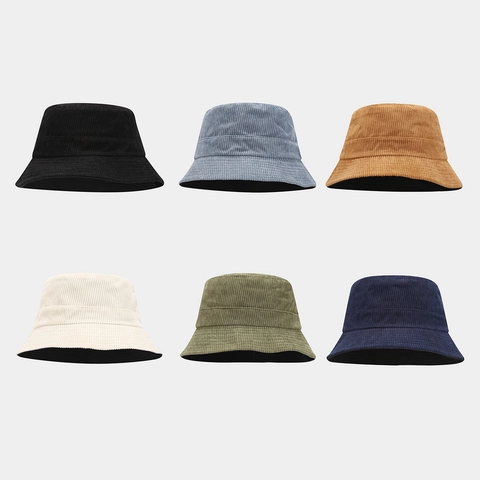 Corduroy Bucket Hat Retro Solid Color Soft Warm Sun Protection Outdoor Casual Basin Cap For Women Men