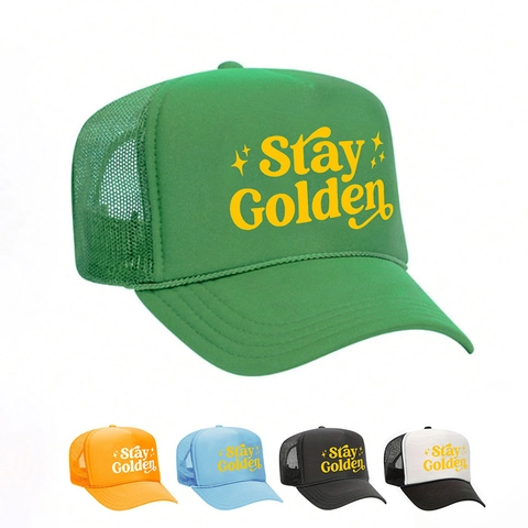 Cappello Trucker Con Stampa Lettere Stay Golden Retro Traspirante Mesh Baseball Vintage Regolabile Schiuma Parasole