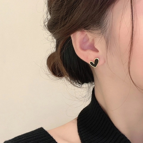 Titanium Steel Heart Stud Hoop Earrings For Women Gold Steel Plated Shell Cat Eye Stone Sweet Fashion Jewelry Gift