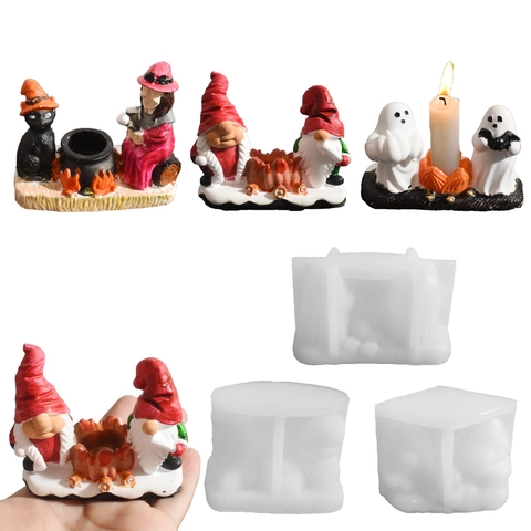 Moldes De Silicona De Halloween Fantasma Gnomo Bruja Para Candelabros Hechos A Mano DIY Yeso Resina Decoración Festiva