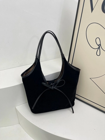 Borsa Tote Vintage Da Donna In Similpelle Scamosciata Grande Capacità Borsa A Spalla Con Fiocco Stile Retrò Casual