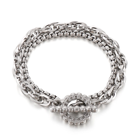 Double Layer Chain Bracelet Stainless Steel Skull OT Toggle Clasp Punk Biker Vintage Jewelry For Men