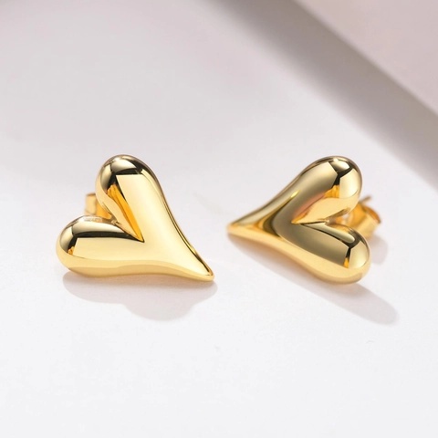 Orecchini a Bottone a Cuore in Acciaio al Titanio Dorato Lucido per Donna Gioielli Semplici a Forma di Cuore Pendolarismo