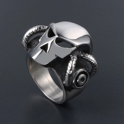 Schädel Widderhorn Ring Titanstahl Punk Gothic Mechanische Maske Schmuck Für Herren
