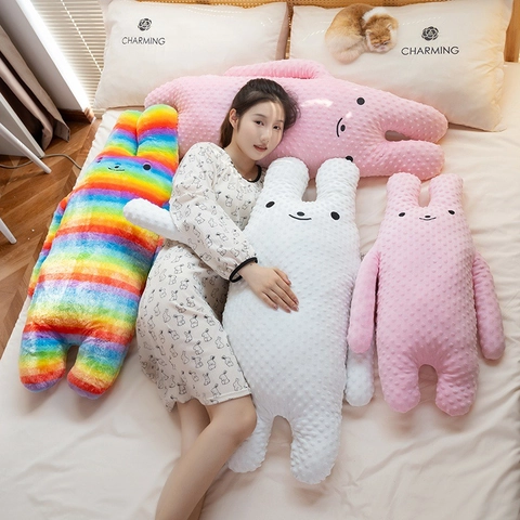Hasen Plüschkissen Weicher Minky Dot Langohriger Cartoon Tier Körperkissen Zum Schlafen Home Decor Komfort Spielzeug