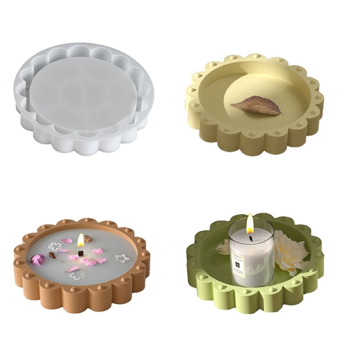 Scalloped Edge Round Tray Silicone Mold DIY Resin Casting Gypsum Candle Cup Storage Plate Decorative Handcrafted