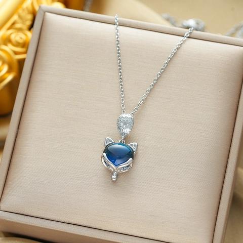 Temperature Color Changing Fox Pendant Necklace Stainless Steel Chain Gold Plated Copper Zirconia Animal Jewelry For Women