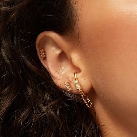 Baguette Zirkon Quasten Kette Ohrringe Mit 925 Sterling Silber Ohrstecker Geometrische Minimalistische Ear Cuff