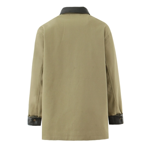 Giacca In Twill Di Cotone Vintage Da Donna Con Colletto In Similpelle Chiusura Con Alamari In Metallo Cappotto Casual