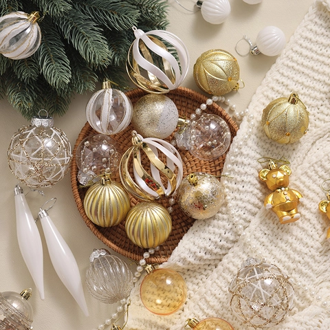 Christmas Ball Ornaments Gold White Plastic Textured Glitter Matte For Festive Tree Hanging Home Party Decoration Elegant