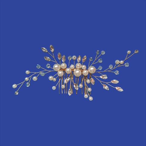 Elegante Pettine per Capelli da Sposa Fatto a Mano in Lega Perla Artificiale Strass Floreale Oro Argento Copricapo per Donna