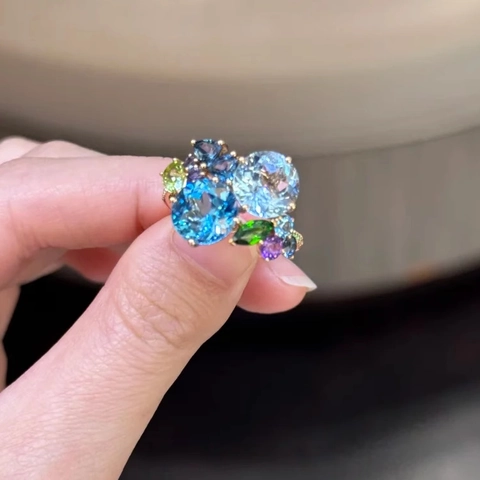 Hollow Geometric Open Ring Multi Color Zircon Copper Gold Plated Fashion Jewelry Adjustable Size For Women Luxury Style
