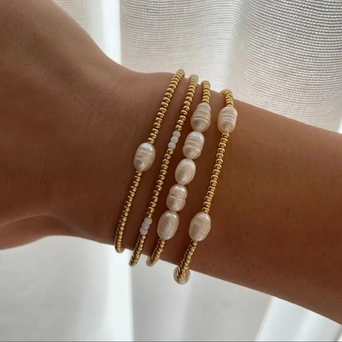 Handgemaakte Zoetwaterparel Armband Gouden Kralen Barok Parel Minimalistische Sieraden Voor Vrouwen