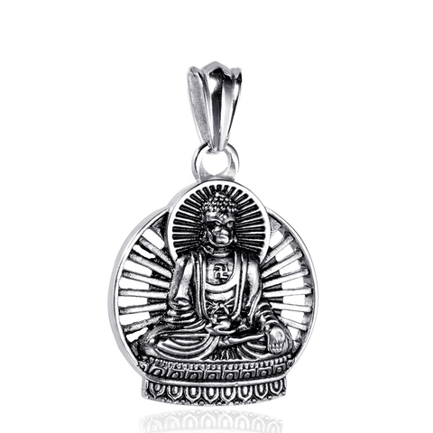 Collar Con Colgante De Buda De Acero Inoxidable Hip Hop Religioso Figura Sentada Halo Símbolo Joyería Para Hombres Y Mujeres Moda