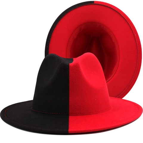Cappello Fedora Bicolore In Feltro Di Lana A Tesa Larga Piatta Cappello Jazz Vintage Accessorio Da Party Per Donna Uomo
