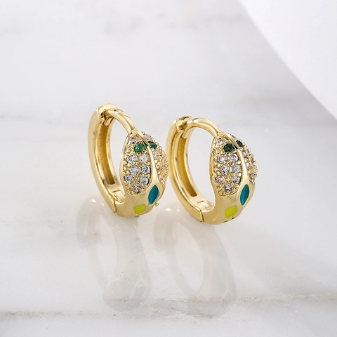 Snake Hoop Earrings Copper 18K Gold Plated Colorful Enamel Zircon Vintage Retro Elegant Jewelry Gift For Women Fashion