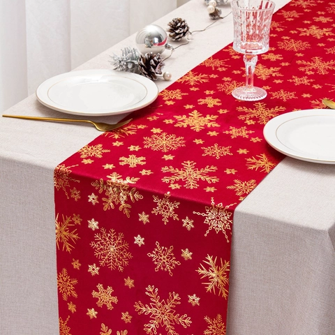 Camino De Mesa De Navidad Bronceado Terciopelo Poliéster Decoración De Mesa Fiesta Patrón Copo De Nieve Reno Estilo Nórdico