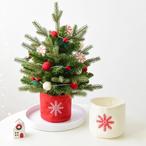 Cubierta De Base De Árbol De Navidad Fieltro De Lana Bordado De Copo De Nieve Mini Cubo De Almacenamiento Decoración