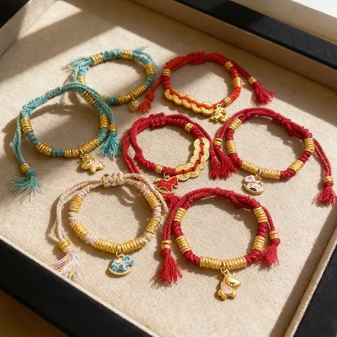 Hand Woven Rope Bracelet With Alloy Enamel Pony Charm Vintage Chinese Style Adjustable Jewelry For Women