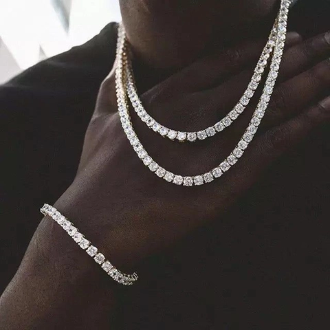 Copper Zirconia Tennis Chain Necklace Or Bracelet Hip Hop Single Row Round Cut Iced Out Jewelry For Unisex Adults