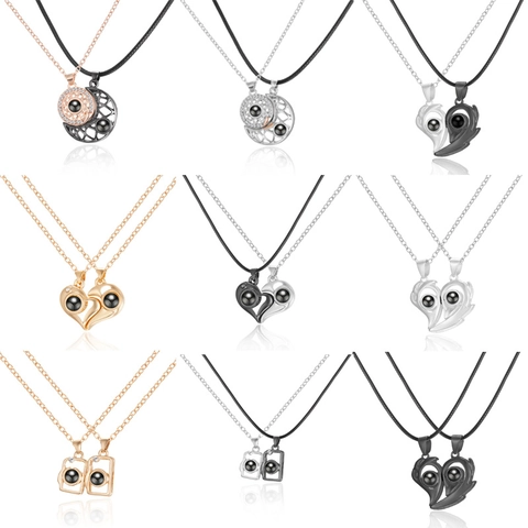 Magnetische Koppel Kettingen Legering Hart Zon Maan Camera Hanger Projectie Sieraden Cadeau Voor Geliefden Romantisch