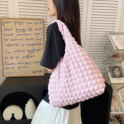 Borsa A Spalla Da Donna Texture A Bolle Plissettata Forma A Nuvola Morbida Grande Capacità Borsa Tote