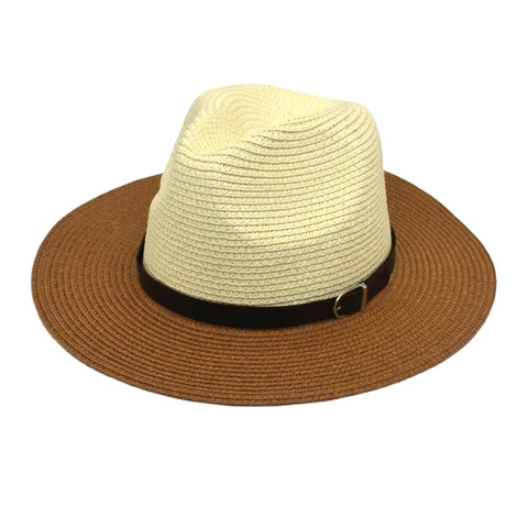 Cappello Fedora Di Paglia Bicolore Protezione Solare Spiaggia Vacanza Tesa Larga Panama Jazz Per Donne Uomini
