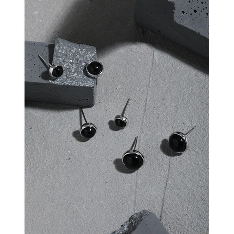 S925 Sterling Silber Schwarzer Onyx Ohrstecker Geometrisch Rund Minimalistisch Koreanischer Stil Niche Design Damen Schmuck Geschenk