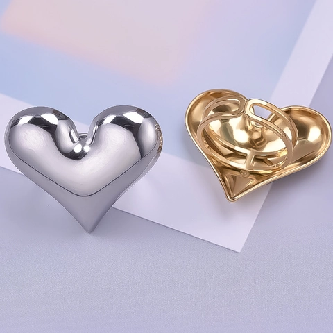 Mode 304 Edelstahl Puff Herz Offener Ring Verstellbar 18K Gold Silber Vergoldet Unregelmäßiger Geometrischer Ring Damen Herren