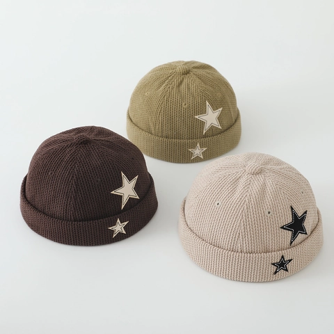 Cappello Miki Bambini Berretto Docker Senza Tesa Velluto A Coste Maglia Toppa Stella Retro Hip Hop Regolabile Per Ragazzi