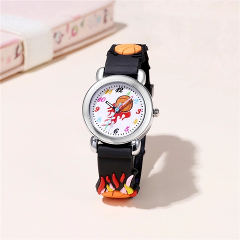 Kids Quartz Analog Watch Basketball Pattern Cartoon Sports Wristwatch Plastic Strap For Boys Girls Students