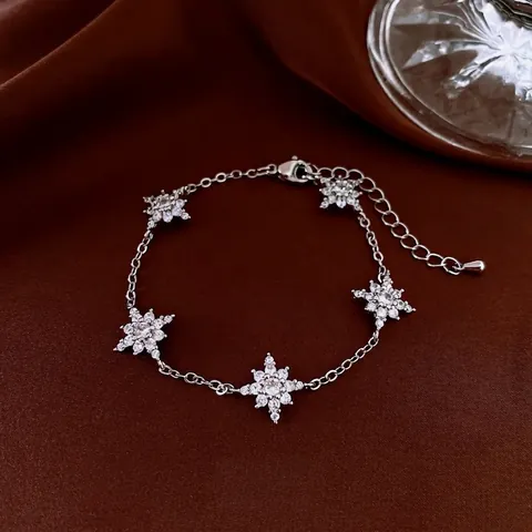 Squisito Bracciale A Fiocco Di Neve Con Stella A Otto Punte In Rame Con Zircone Lucido Intarsiato Catena Regolabile Gioielli Da Donna