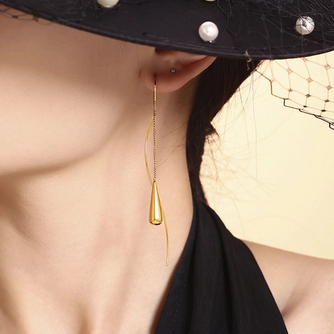 Minimalist Water Drop Pendant Ear Threader Earrings Stainless Steel Long Tassel Chic Elegant Fashion Jewelry For Women Gold