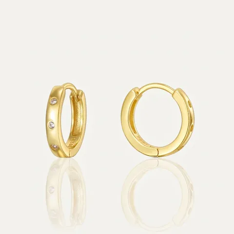 Boucles d'Oreilles Anneaux en Argent Sterling 925 Plaqué Or 14K pour Femmes Boucles d'Oreilles Huggie Minimalistes Incrustées de Zirconia
