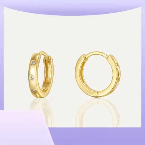 925 Sterlingsilber 14K Vergoldete Creolen Für Damen Geometrische Zirkonia Eingelegte Minimale Huggie Ohrringe Mode Schmuck