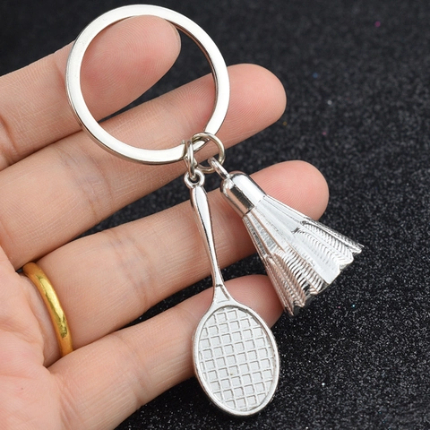 Kreativ Badmintonschläger Schlüsselanhänger Silber Zinklegierung Sport Anhänger Mini Federball Schlüsselring Geschenk