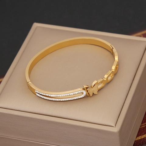 Bracciale Occhio Del Diavolo In Acciaio Inossidabile Vintage Placcato Oro Turchese Zircone Farfalla Boho Gioielli Per Donna