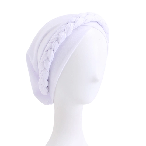 Braided Elastic Turban Hat For Women Muslim Hijab Ethnic Style Head Wrap Solid Color Cotton Fabric Fashion Hair Accessory
