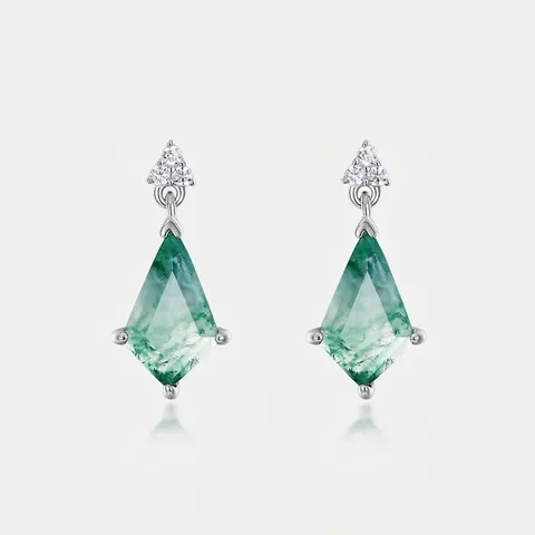 Pendientes Colgantes De Ágata Musgo Con Corte De Cometa Y Poste De Plata De Ley 925 Joyas Elegantes Para Mujer