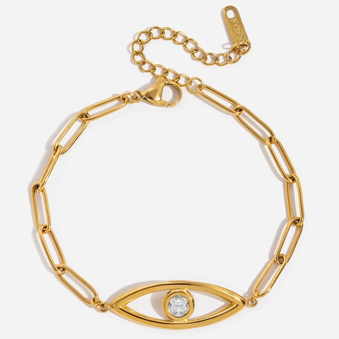 Bracciale Bangle Anello Catena Graffetta Malocchio Acciaio Inossidabile Placcato Oro 18K Zirconia Turchese