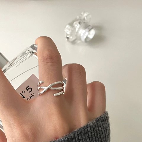 Anello Regolabile In Argento Sterling 925 Linee Incrociate Geometriche Minimaliste Gioielli Stile Ins Per Donna Accessorio Elegante