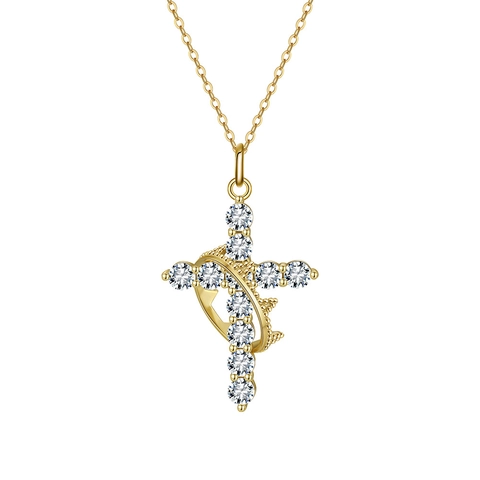 925 Sterling Silver Cross Pendant Necklace for Women Zirconia Inlaid Electroplated Clavicle Chain Religious Fashion Jewelry